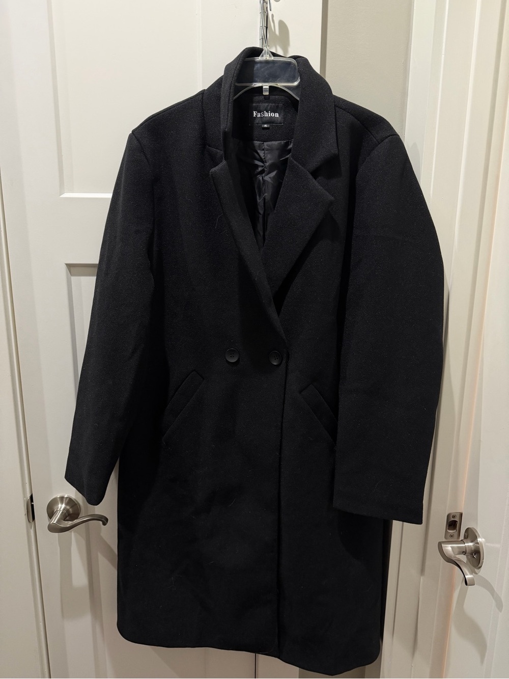 Fashion Black Wool Longline Outerwear Winter Trench Coat - XL